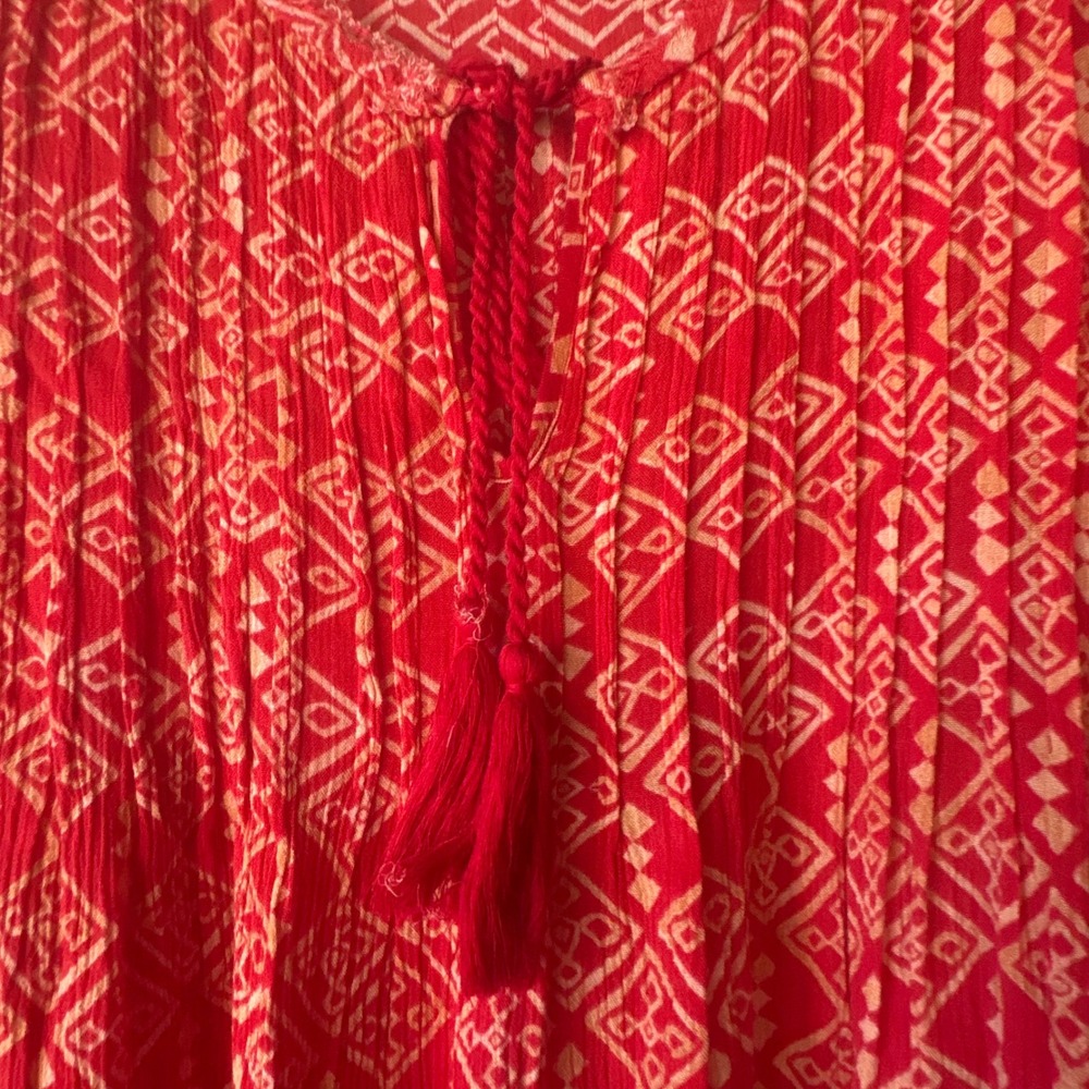 Free People Red Marlow Pintuck‎ Tassel Mini Dress Size Large - Picture 3 of 6